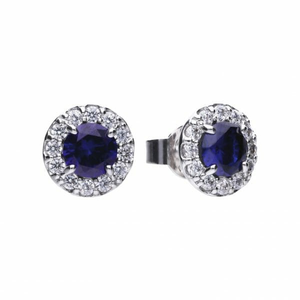 Diamonfire Blue Sapphire Coloured Round Cluster Stud Earrings ...